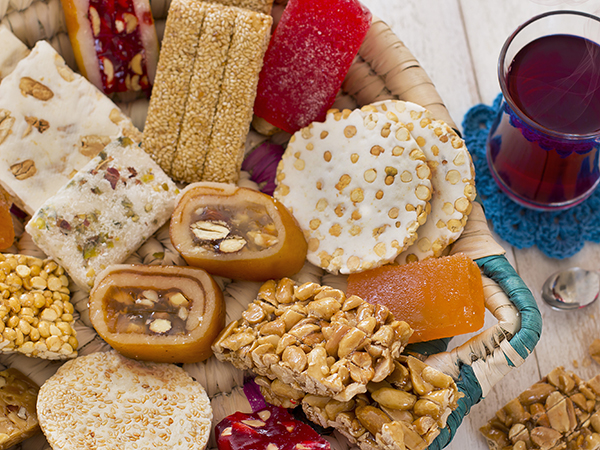 Collection of Beans Candies and Sweets ( Mawlid Halawa ) - Egyptian Culture Dessert usually Eaten During Prophet Muhammad's Birth Celebration, Mawlid un-Nabi.