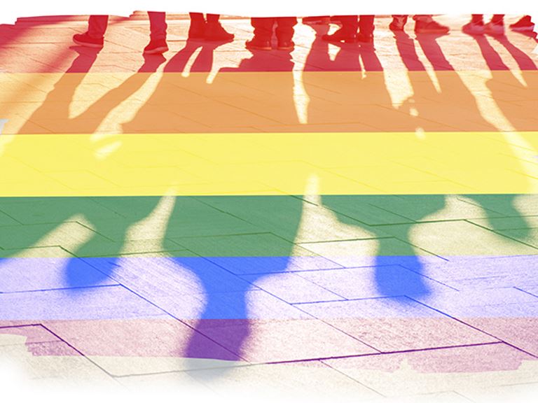LGBTQIA+ abstract flag and people