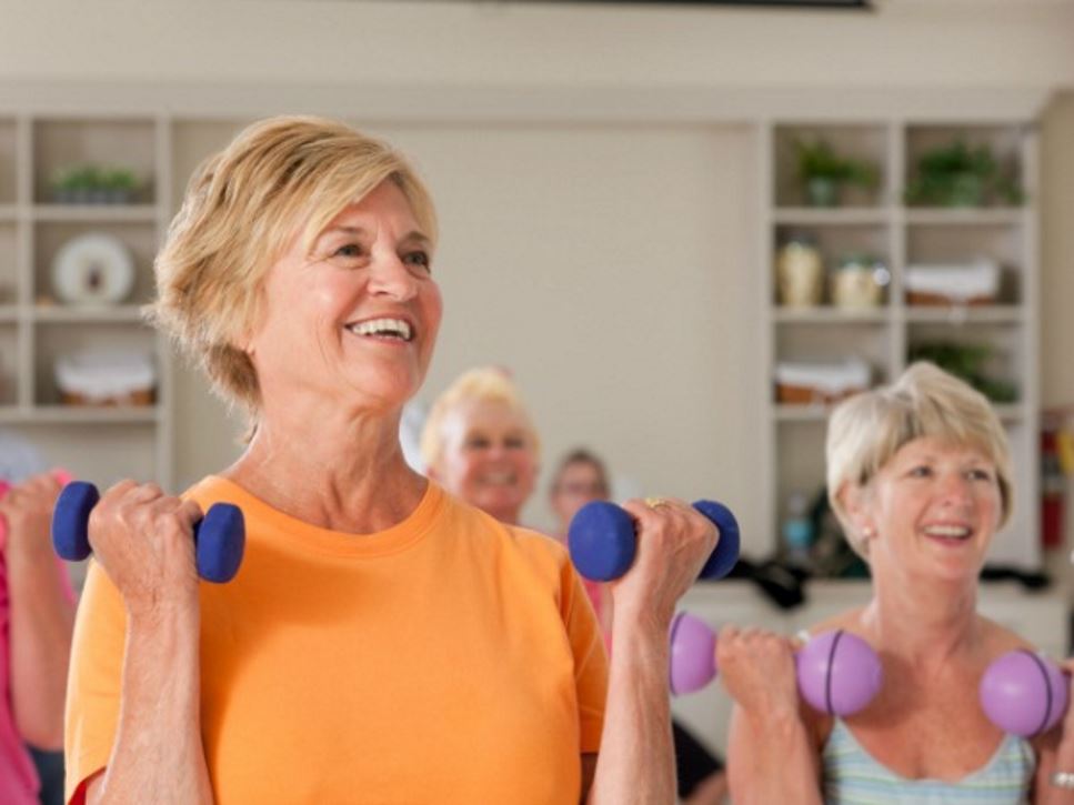 Seniors Exercising with Dumbells - Resistance Train to Prevent Muscle Loss