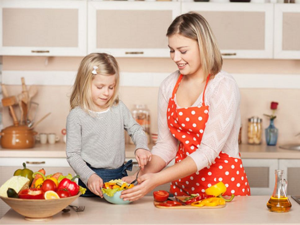 mom cooking with kid