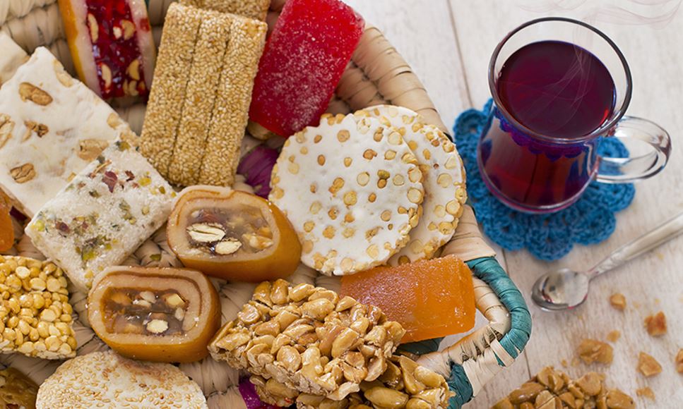 Collection of Beans Candies and Sweets ( Mawlid Halawa ) - Egyptian Culture Dessert usually Eaten During Prophet Muhammad's Birth Celebration, Mawlid un-Nabi.