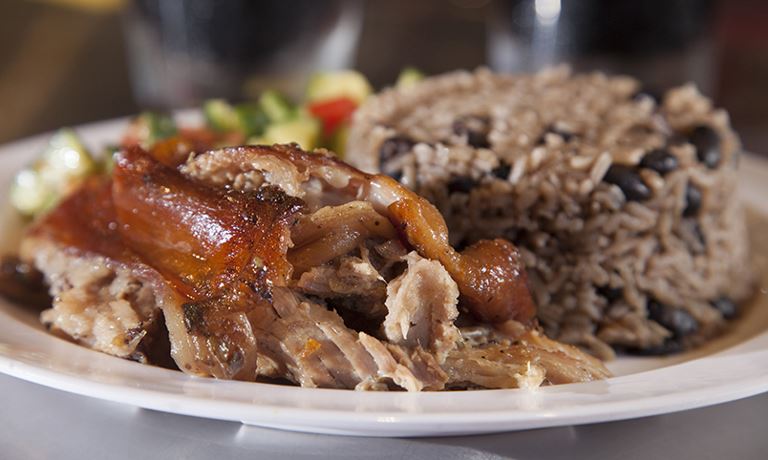 Traditional pork and beans dish in Puerto Rico