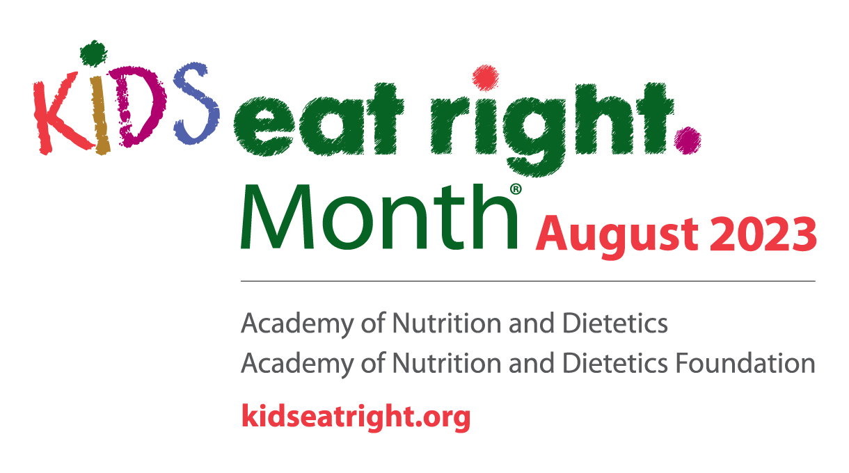 Kids Eat Right Month 2023 logo for August celebration, hosted by the Academy of Nutrition and Dietetics Foundation
