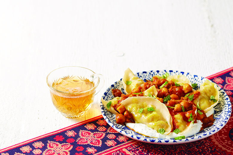 Chicken Dumplings with Chickpea-Tomato Sauce