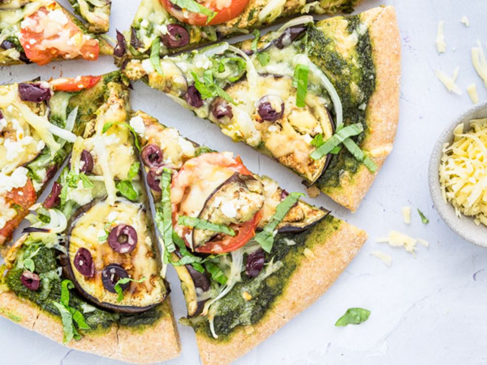 Grilled Eggplant Pesto Pizza