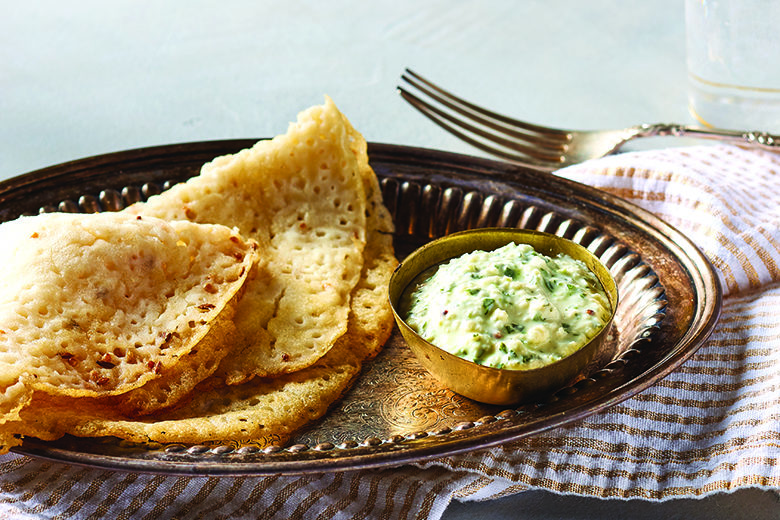 Rice dosai with coconut chutney