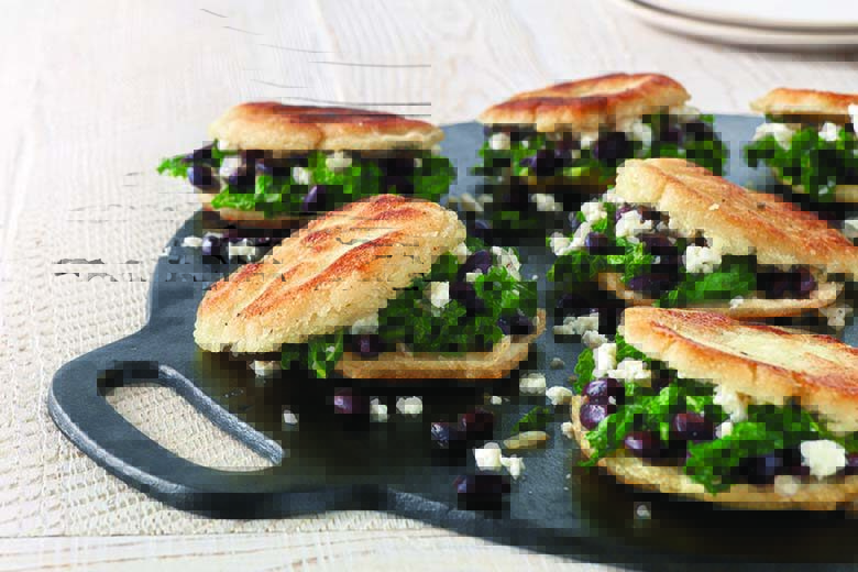 Kale, Onion and Black Bean Arepas