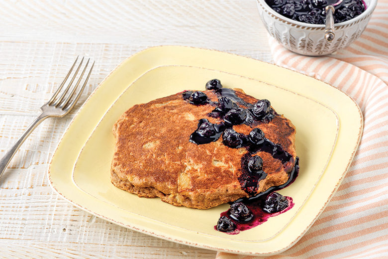 Whole-Wheat Pineapple Pancakes with Blueberry Compote